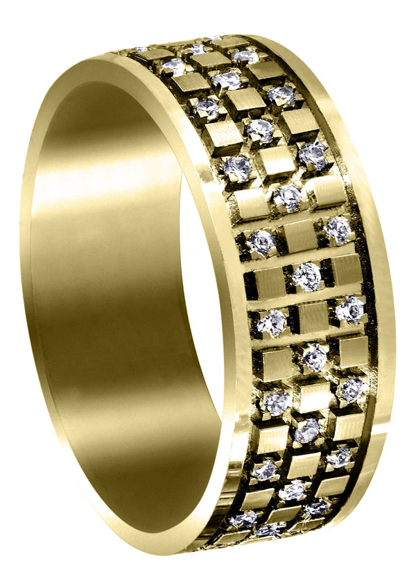 Yellow Gold Diamond Unique Mens Wedding Band | 0.38 Carats | Satin Finish (Muhammad)