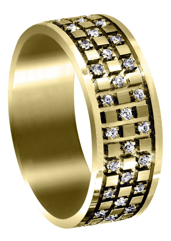 Yellow Gold Diamond Unique Mens Wedding Band | 0.38 Carats | Satin Finish (Muhammad)