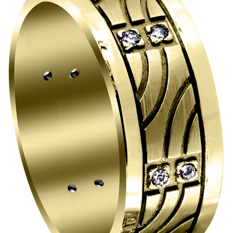 Yellow Gold Diamond Mens Wedding Band | 0.18 Carats | High Polish Finish (Nehemiah)