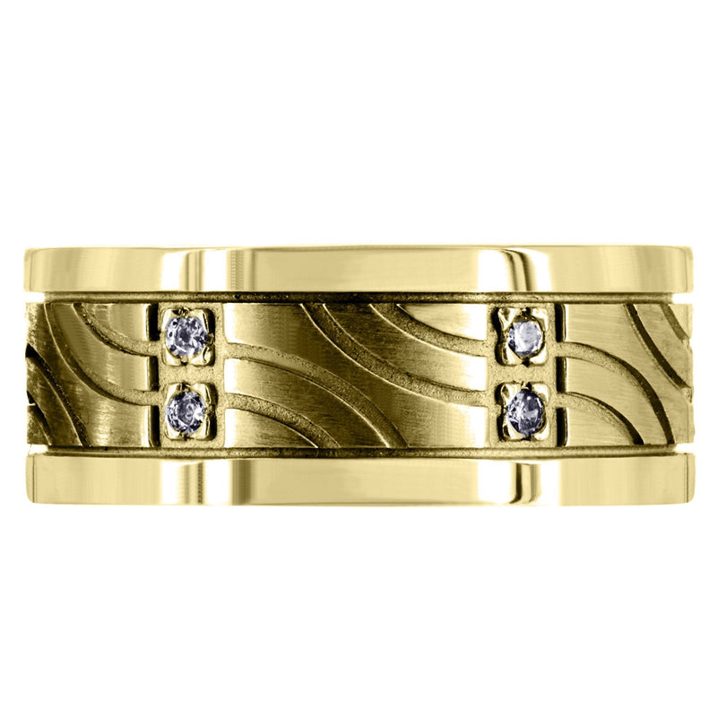 Yellow Gold Diamond Mens Wedding Band | 0.18 Carats | High Polish Finish (Nehemiah)