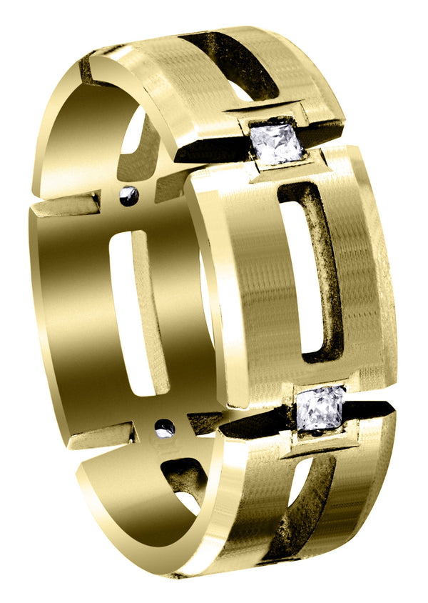 Yellow Gold Diamond Mens Wedding Band | 0.3 Carats | Satin Finish (Skyler)