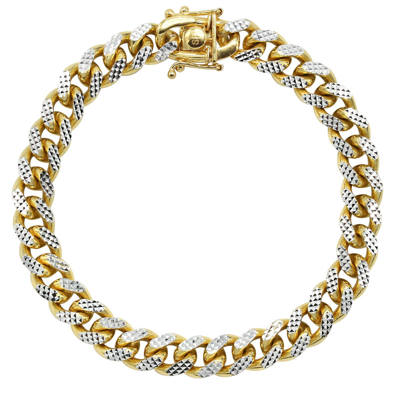 Silver Gold Diamond Cut Miami Cuban Link Bracelet