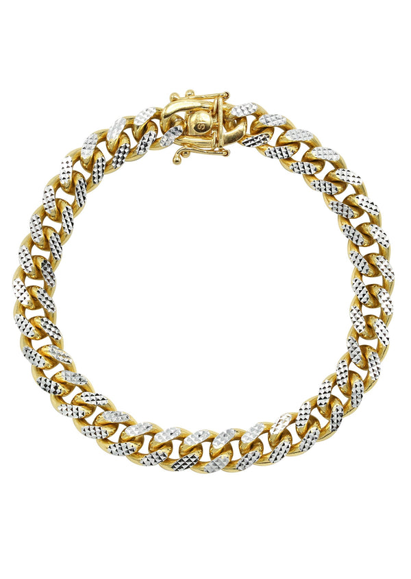 Silver Gold Diamond Cut Miami Cuban Link Bracelet