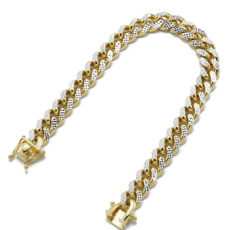 Silver Gold Diamond Cut Miami Cuban Link Bracelet