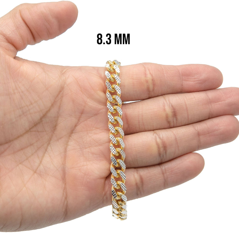 Silver Gold Diamond Cut Miami Cuban Link Bracelet