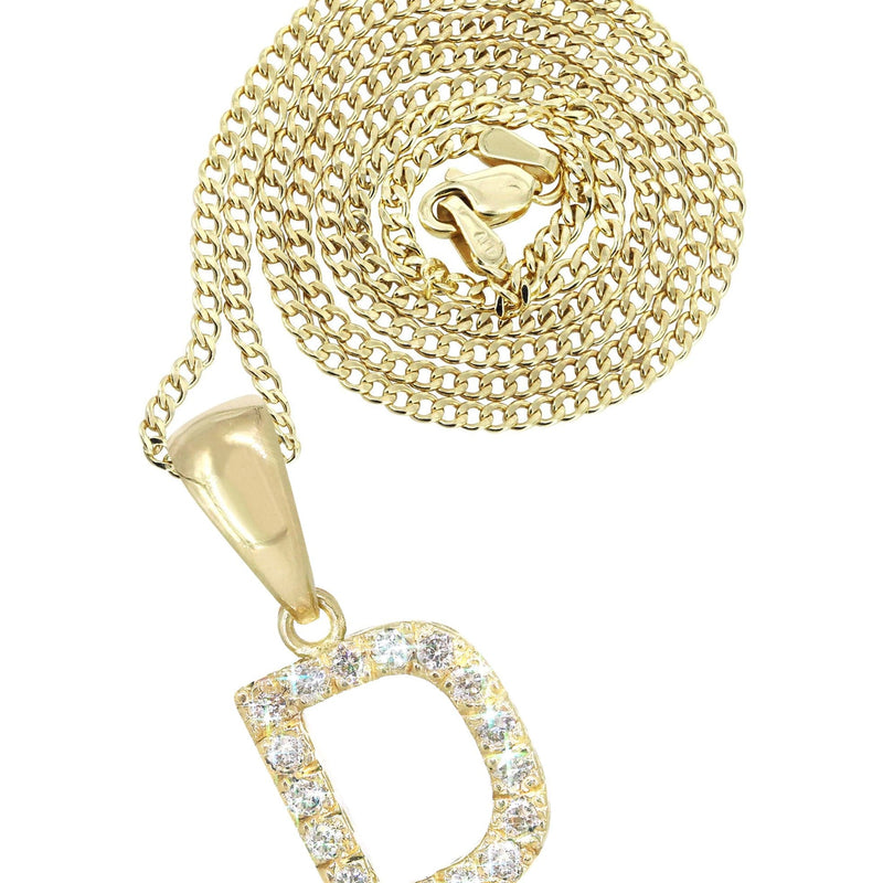 14K Gold Diamond  Initial Pendant and Cuban Chain .50 Carats
