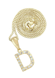 14K Gold Diamond  Initial Pendant and Cuban Chain .50 Carats