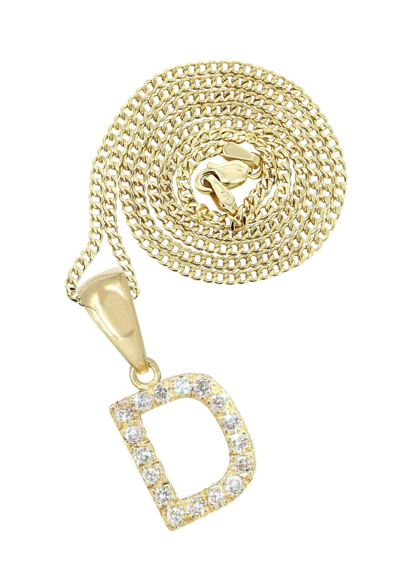 14K Gold Diamond  Initial Pendant and Cuban Chain .50 Carats
