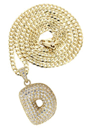10K Yellow Gold Bubble Letter "D" CZ Necklace | Appx. 13.5 Grams