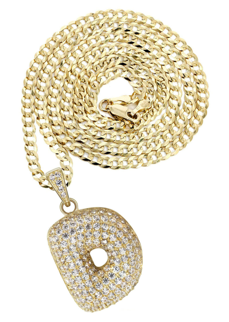 10K Yellow Gold Bubble Letter "D" CZ Necklace | Appx. 13.5 Grams