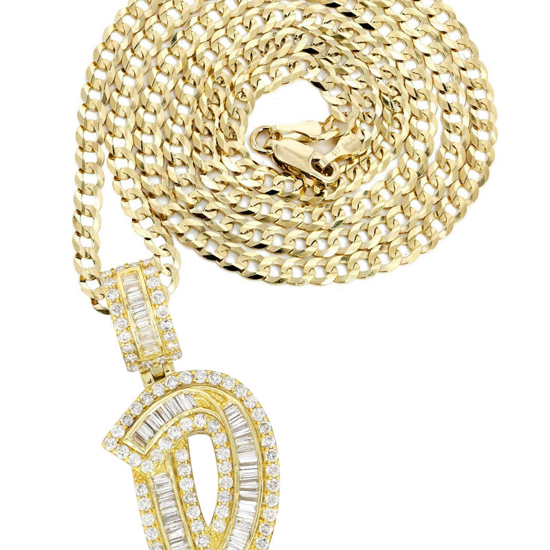14K Yellow Gold Letter "D" Baguette Diamond Necklace | 2.16 Carats