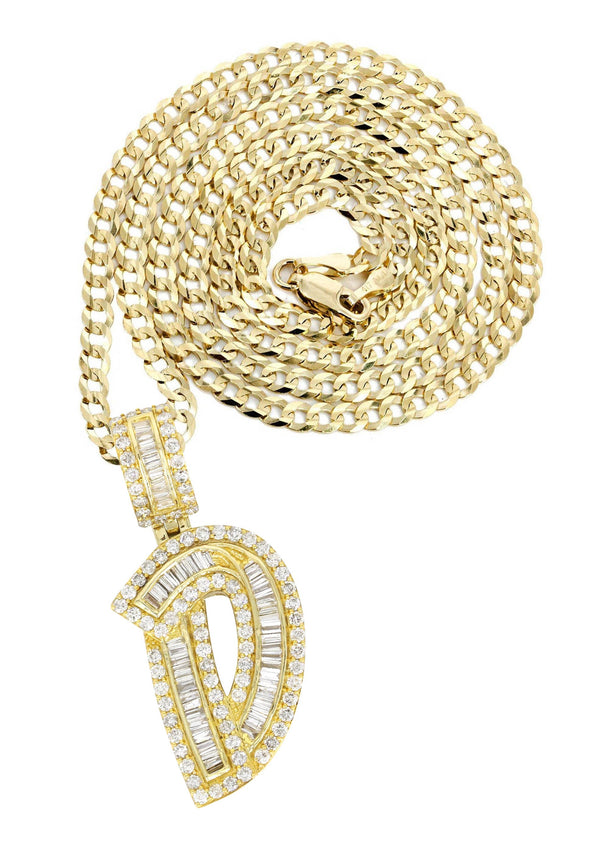 14K Yellow Gold Letter "D" Baguette Diamond Necklace | 2.16 Carats