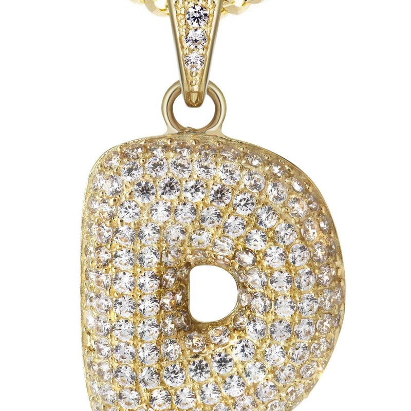 10K Yellow Gold Bubble Letter "D" CZ Necklace | Appx. 13.5 Grams