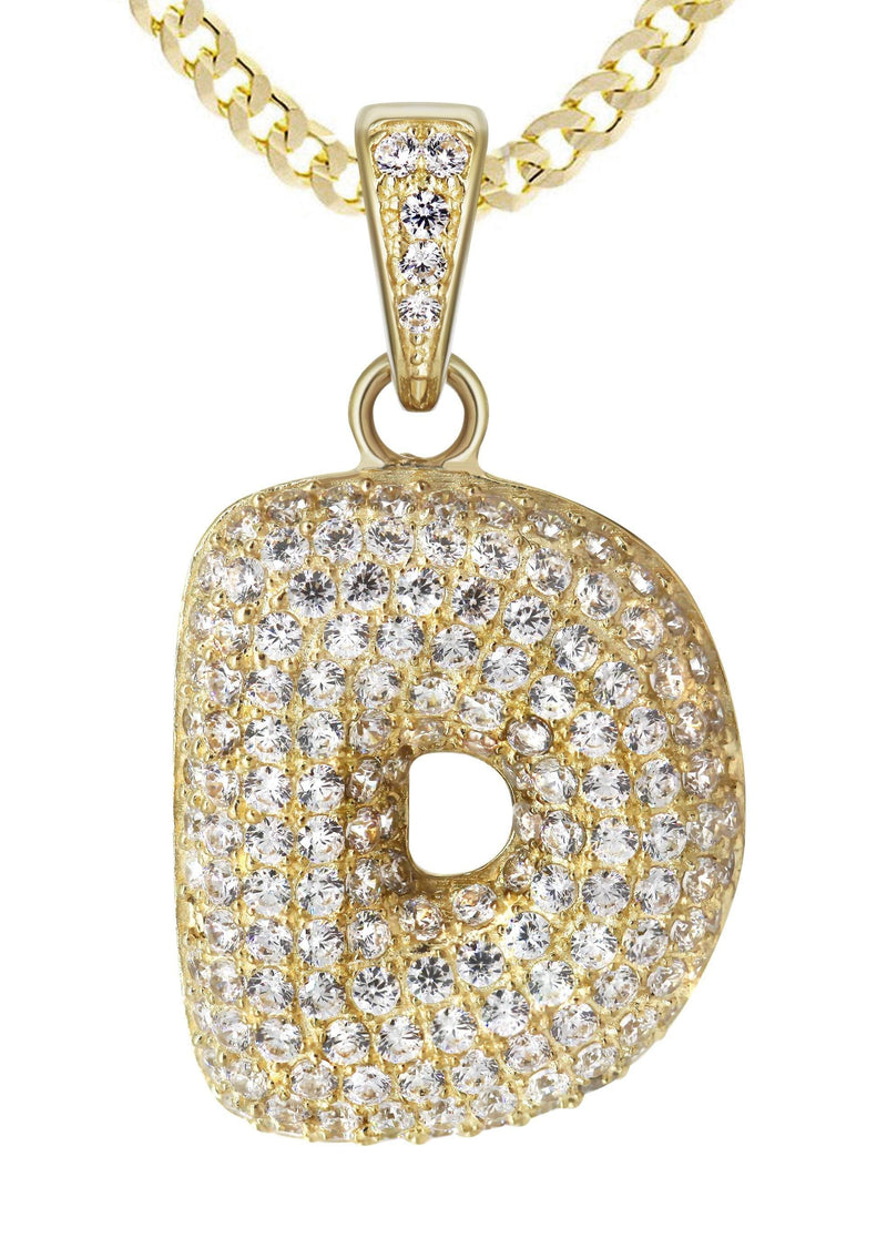 10K Yellow Gold Bubble Letter "D" CZ Necklace | Appx. 13.5 Grams