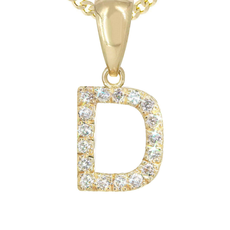 14K Gold Diamond  Initial Pendant and Cuban Chain .50 Carats