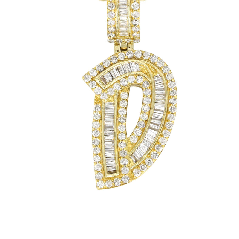 14K Yellow Gold Letter "D" Baguette Diamond Necklace | 2.16 Carats
