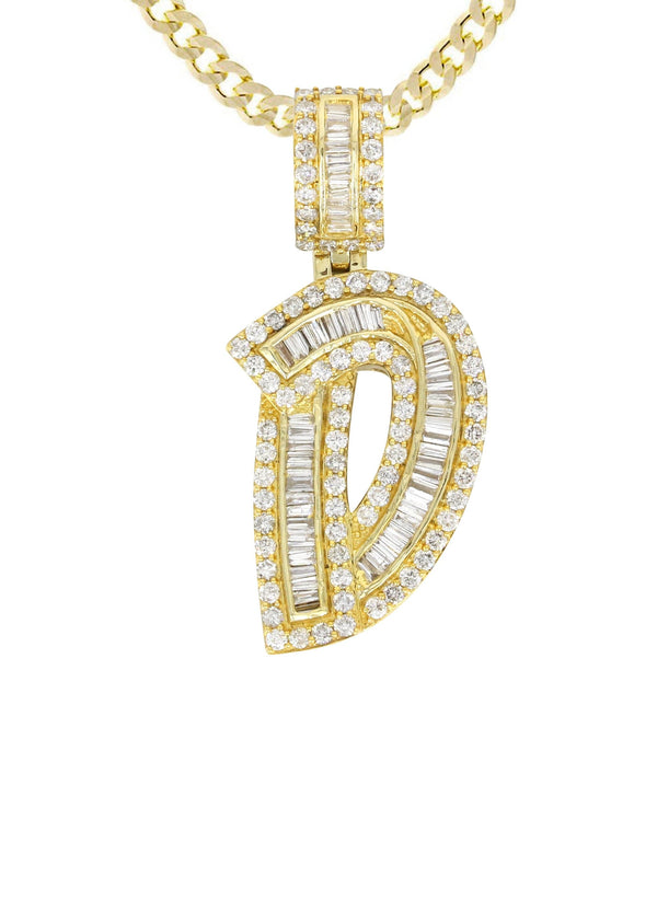 14K Yellow Gold Letter "D" Baguette Diamond Necklace | 2.16 Carats