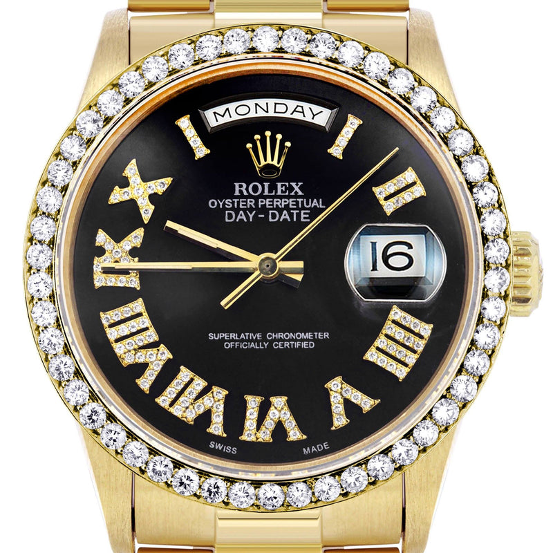 Rolex Day-Date | Presidential | Model 18238 | 18K Yellow Gold | Model 18238 | Diamond Bezel | Black Diamond Roman Dial