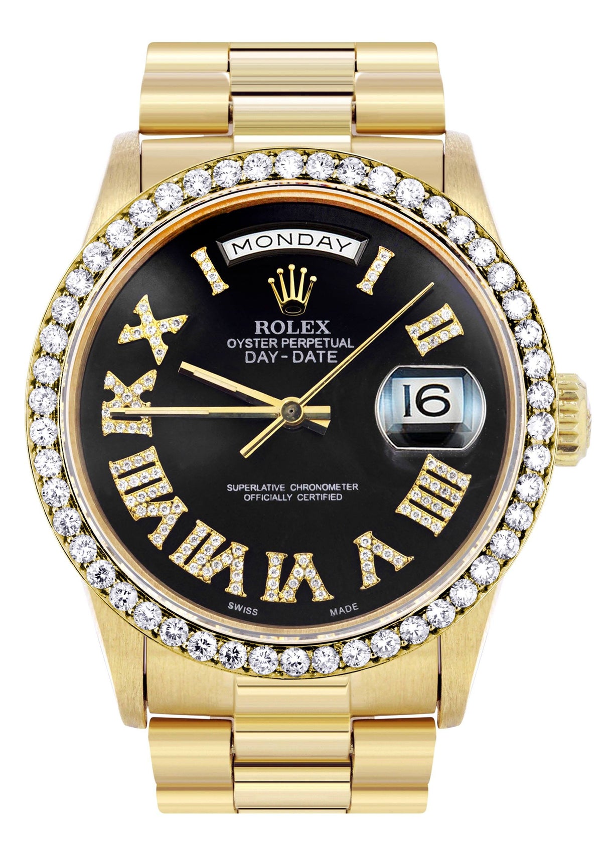 Rolex Day-Date | Presidential | Model 18238 | 18K Yellow Gold | Model 18238 | Diamond Bezel | Black Diamond Roman Dial