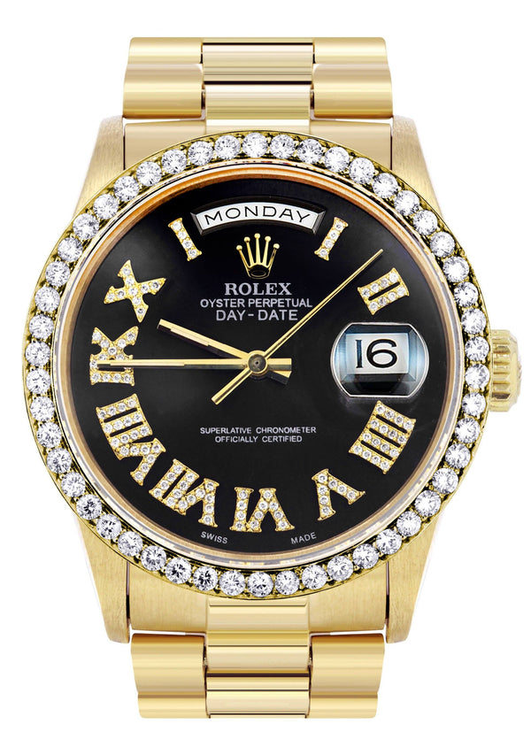Rolex Day-Date | Presidential | Model 18238 | 18K Yellow Gold | Model 18238 | Diamond Bezel | Black Diamond Roman Dial