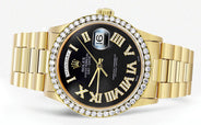 Rolex Day-Date | Presidential | Model 18238 | 18K Yellow Gold | Model 18238 | Diamond Bezel | Black Diamond Roman Dial
