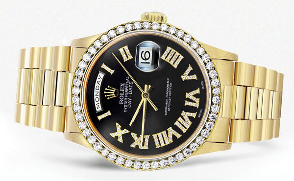 Rolex Day-Date | Presidential | Model 18238 | 18K Yellow Gold | Model 18238 | Diamond Bezel | Black Diamond Roman Dial