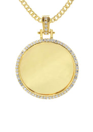 Diamond 10K/14K Yellow Gold Large Round Picture Pendant Necklace | Appx. 0.65 Carat