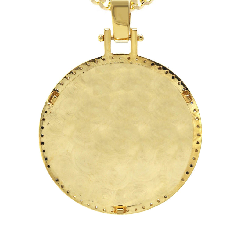 Diamond 10K/14K Yellow Gold Large Round Picture Pendant Necklace | Appx. 0.65 Carat