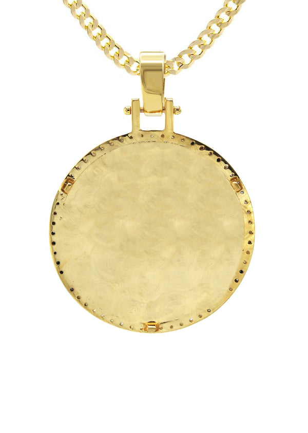 Diamond 10K/14K Yellow Gold Large Round Picture Pendant Necklace | Appx. 0.65 Carat