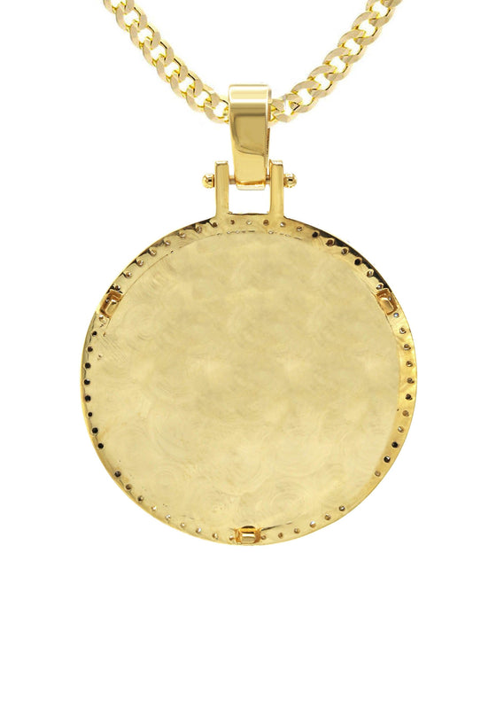Diamond 10K/14K Yellow Gold Large Round Picture Pendant Necklace | Appx. 0.65 Carat