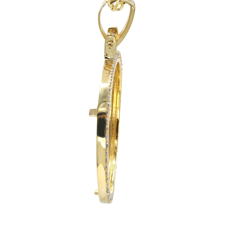 Diamond 10K/14K Yellow Gold Large Round Picture Pendant Necklace | Appx. 0.65 Carat