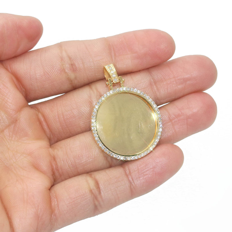 Diamond 10K/14K Yellow Gold Large Round Picture Pendant Necklace | Appx. 0.65 Carat
