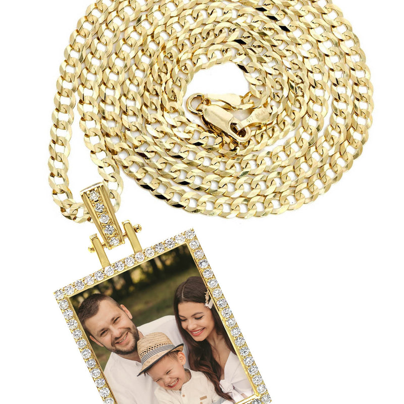 Diamond 10K/14K Yellow Gold Rectangle Picture Pendant Necklace | Appx. 0.60 Carat
