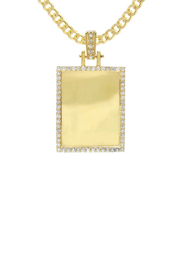 Diamond 10K/14K Yellow Gold Rectangle Picture Pendant Necklace | Appx. 0.60 Carat