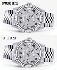 Mens Diamond Rolex Datejust Watch 16200  | 36MM | Fully Iced Out Diamond Roman Dial | Jubilee Band