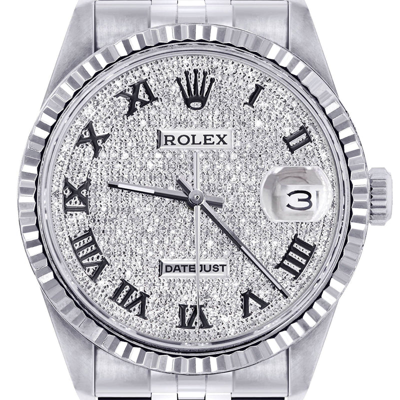 Mens Rolex Datejust Watch 16200 | Fluted Bezel | 36Mm | Diamond Roman Numeral Dial | Jubilee Band