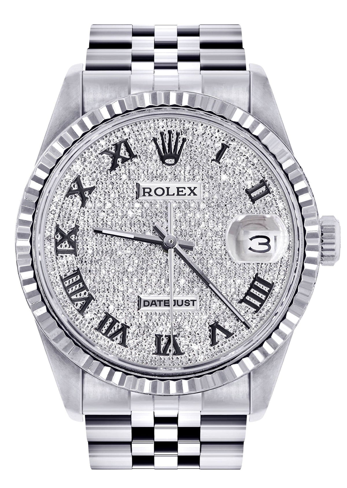 Mens Rolex Datejust Watch 16200 | Fluted Bezel | 36Mm | Diamond Roman Numeral Dial | Jubilee Band