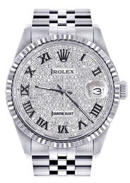 Mens Rolex Datejust Watch 16200 | Fluted Bezel | 36Mm | Diamond Roman Numeral Dial | Jubilee Band