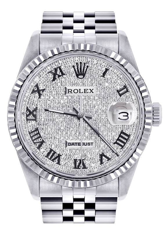 Mens Rolex Datejust Watch 16200 | Fluted Bezel | 36Mm | Diamond Roman Numeral Dial | Jubilee Band