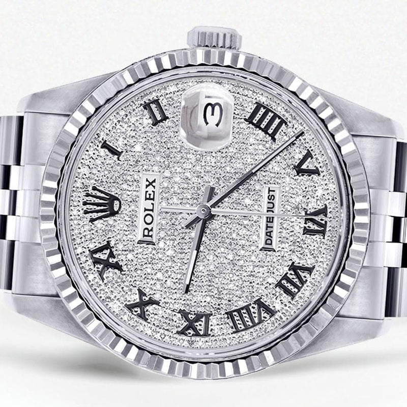 Mens Rolex Datejust Watch 16200 | Fluted Bezel | 36Mm | Diamond Roman Numeral Dial | Jubilee Band