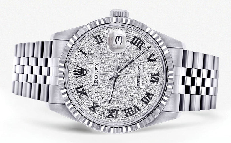 Mens Rolex Datejust Watch 16200 | Fluted Bezel | 36Mm | Diamond Roman Numeral Dial | Jubilee Band