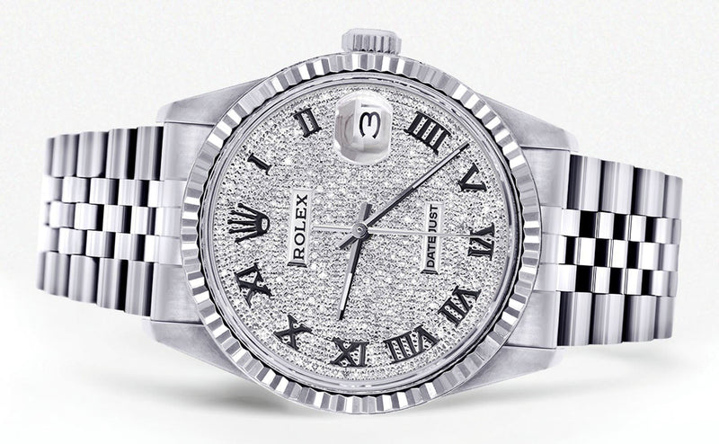 Womens Rolex Datejust Watch 16200 | Fluted Bezel | 36Mm | Diamond Roman Numeral Dial | Fluted Bezel | Jubilee Band