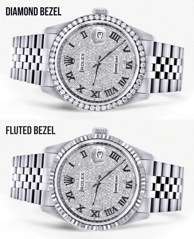 Womens Rolex Datejust Watch 16200  | 36MM | Full Diamond Roman Dial | Jubilee Band