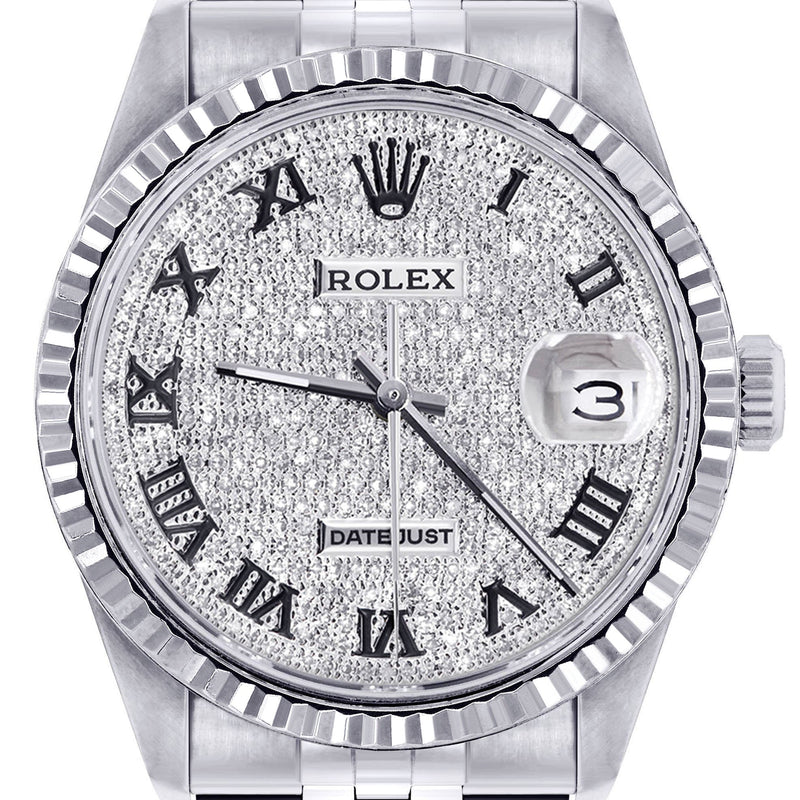 Womens Rolex Datejust Watch 16200 | Fluted Bezel | 36Mm | Diamond Roman Numeral Dial | Fluted Bezel | Jubilee Band