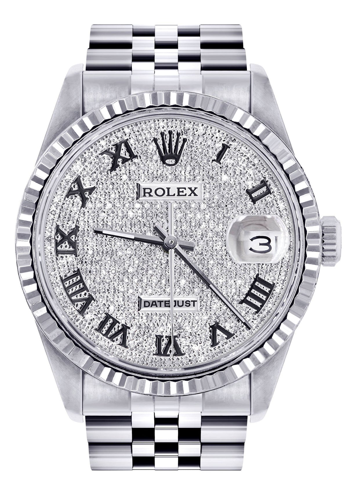Womens Rolex Datejust Watch 16200 | Fluted Bezel | 36Mm | Diamond Roman Numeral Dial | Fluted Bezel | Jubilee Band