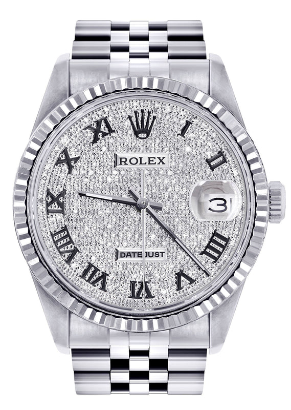 Womens Rolex Datejust Watch 16200 | Fluted Bezel | 36Mm | Diamond Roman Numeral Dial | Fluted Bezel | Jubilee Band