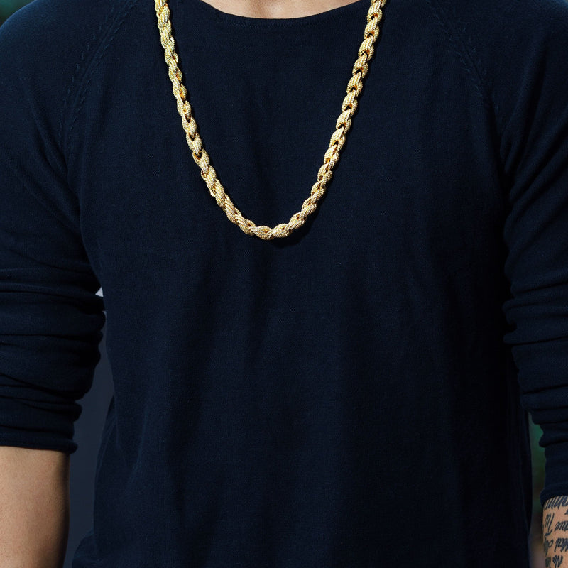 Solid Gold Plated Iced Out Rope Chain & Bracelet ( 10 Mm )