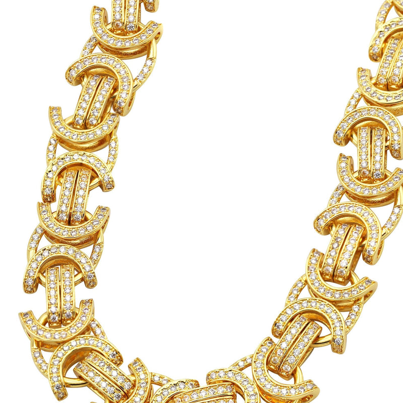 Gold Plated Iced Out Mens Byzantine Chain