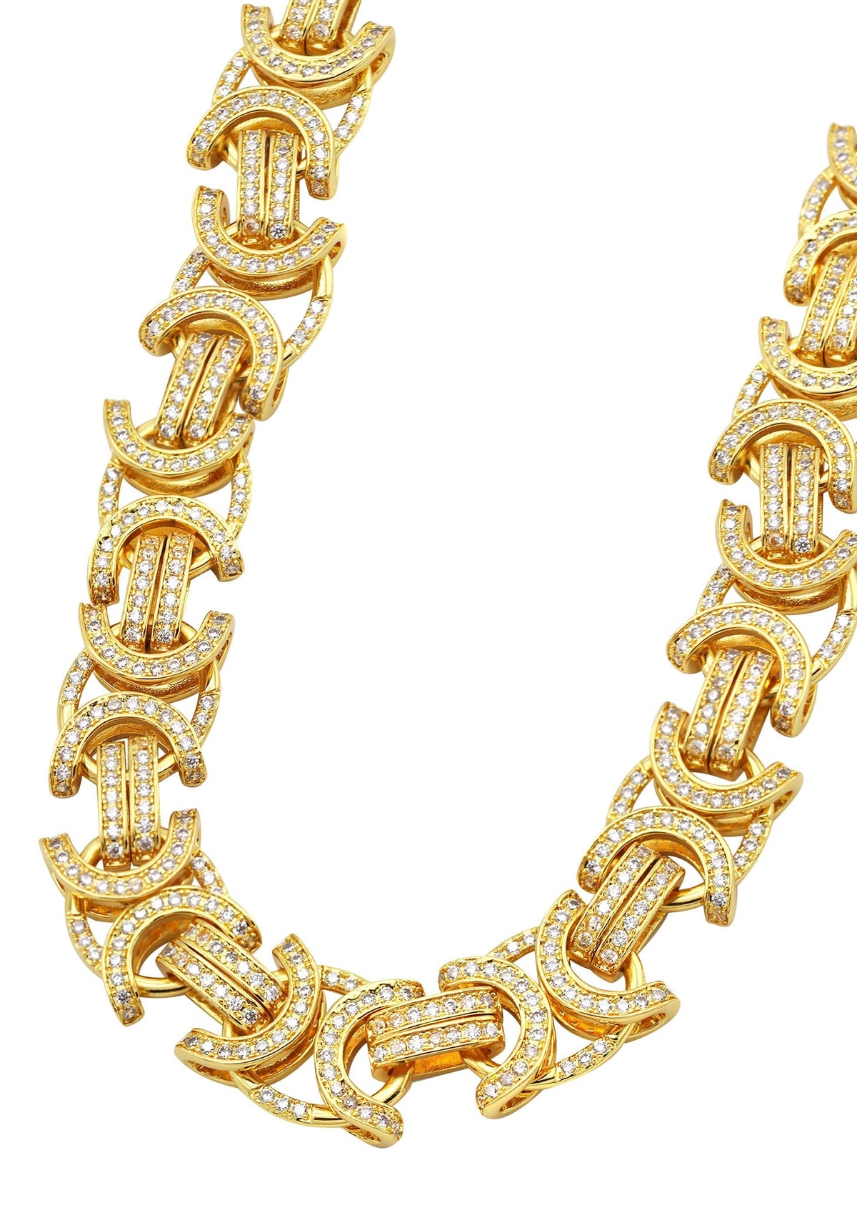 Gold Plated Iced Out Mens Byzantine Chain