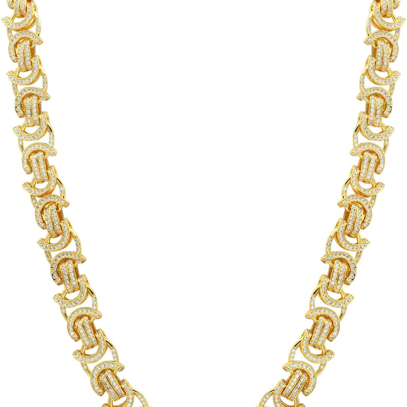 Gold Plated Iced Out Mens Byzantine Chain